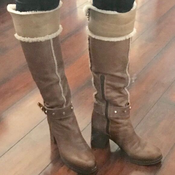 NAPOLEONI fur lined cognac leather MADE IN ITALY BOOTS, size 6 - Picture 4 of 9